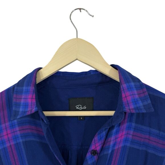 Rails Small Taitum Navy Ultra Violet Button Flannel Shirt Plaid Rayon Womens - Picture 8 of 15